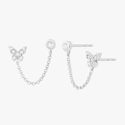 Baltimore Butterfly Double Piercing Diamond Stud Earrings
