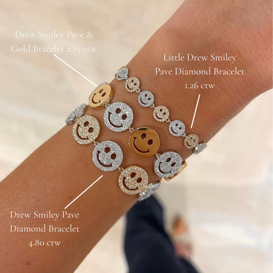 Little Drew Smiley Pave Diamond Bracelet 1.26 ctw, Drew Smiley Pave Diamond Bracelet 4.80 ctw, Drew Smiley Pave & Gold Bracelet 2.25 ctw