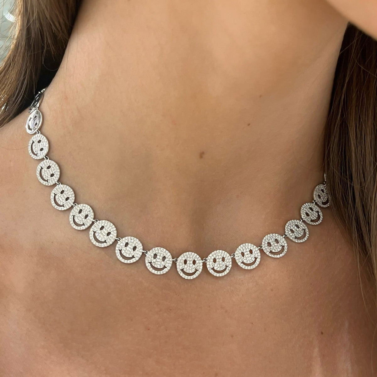 Drew Smiley Pave Diamond Adjustable Choker Necklace