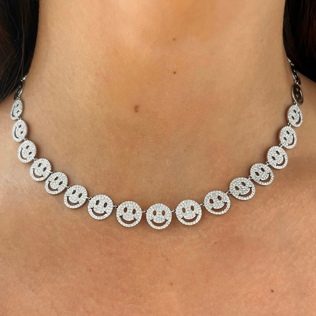 Drew Smiley Pave Diamond Adjustable Choker Necklace