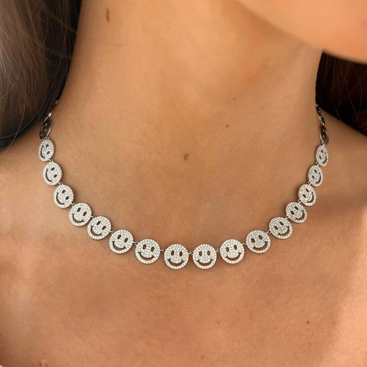 Drew Smiley Pave Diamond Adjustable Choker Necklace