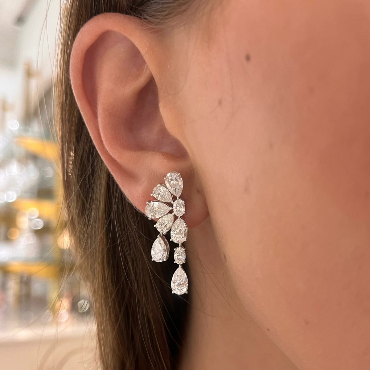 Duchess Pear & Oval Diamond Dangle Earrings 6.82 ctw