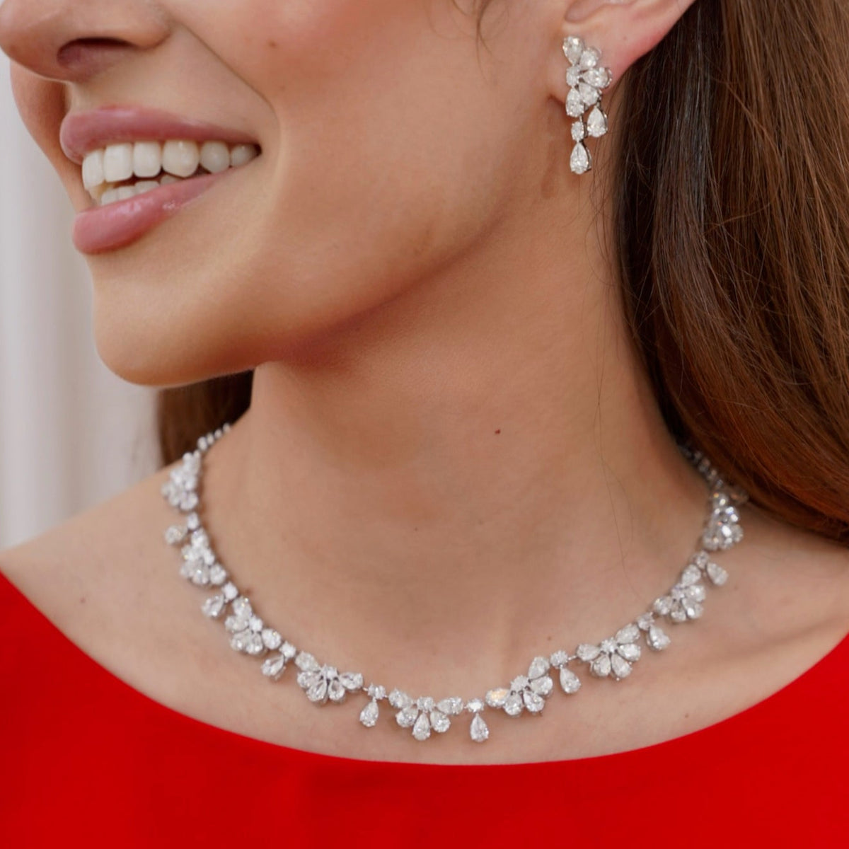 Duchess Pear & Oval Diamond Dangle Earrings 6.82 ctw, Duchess Pear & Oval Diamond Tennis Necklace 34.94 ctw