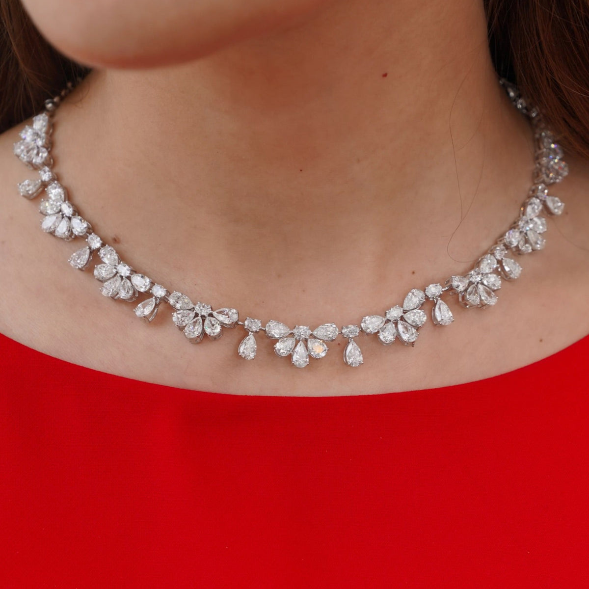 Duchess Pear & Oval Diamond Tennis Necklace 34.94 ctw