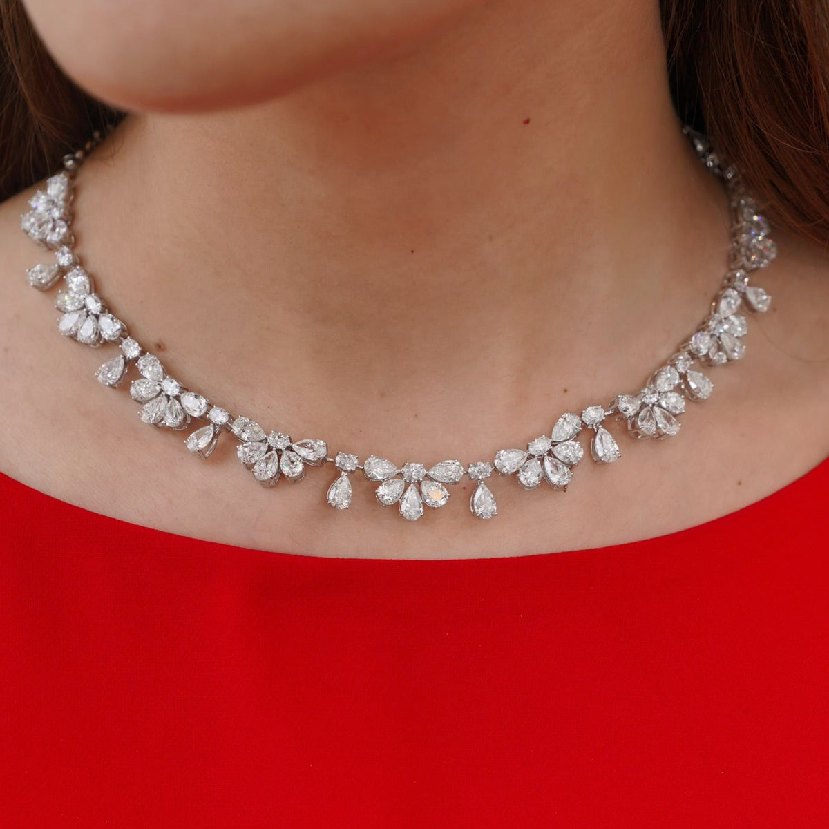 Duchess Pear & Oval Diamond Tennis Necklace 34.94 ctw