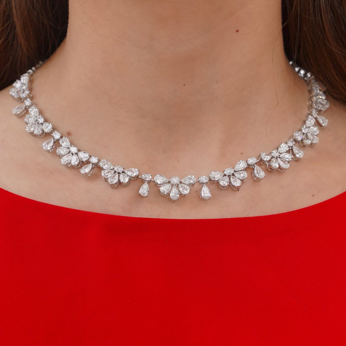 Duchess Pear & Oval Diamond Tennis Necklace 34.94 ctw