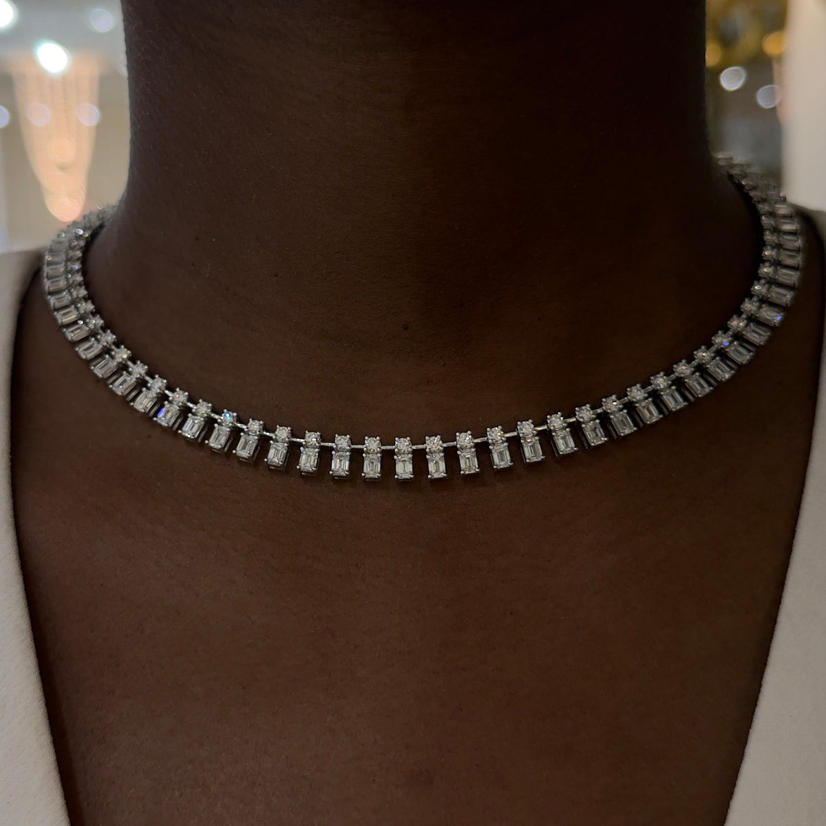 Dulce Baguette Diamond Station Collar Necklace