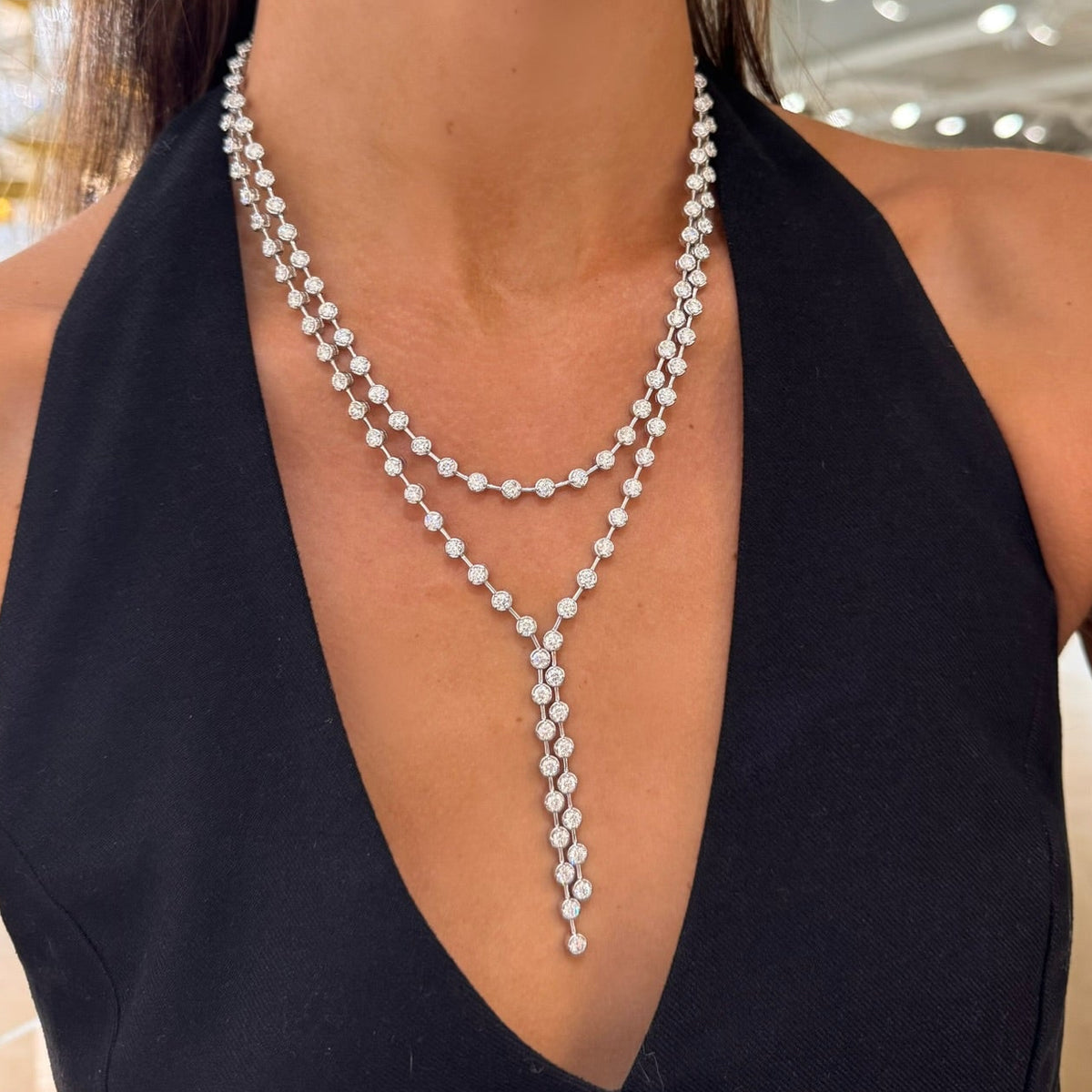 Dutton Two Strand Bezeled Diamond Lariat 18.82 ctw
