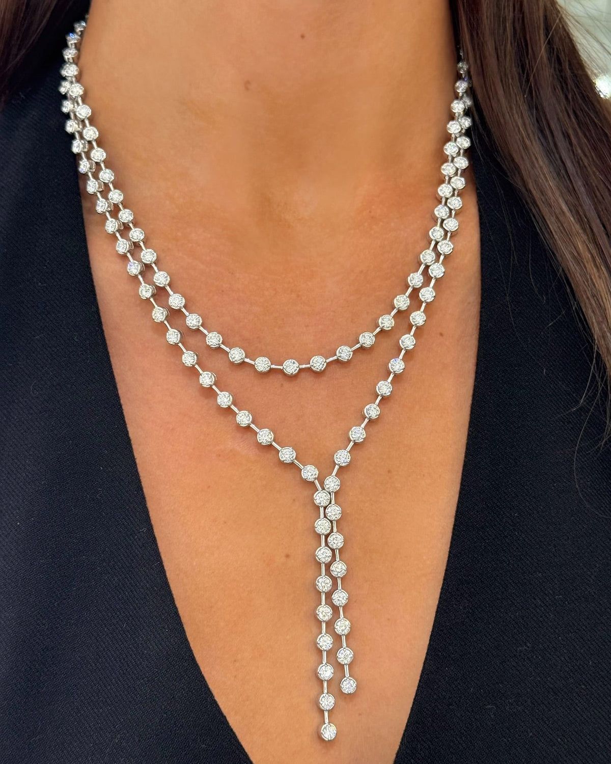Dutton Two Strand Bezeled Diamond Lariat 18.82 ctw
