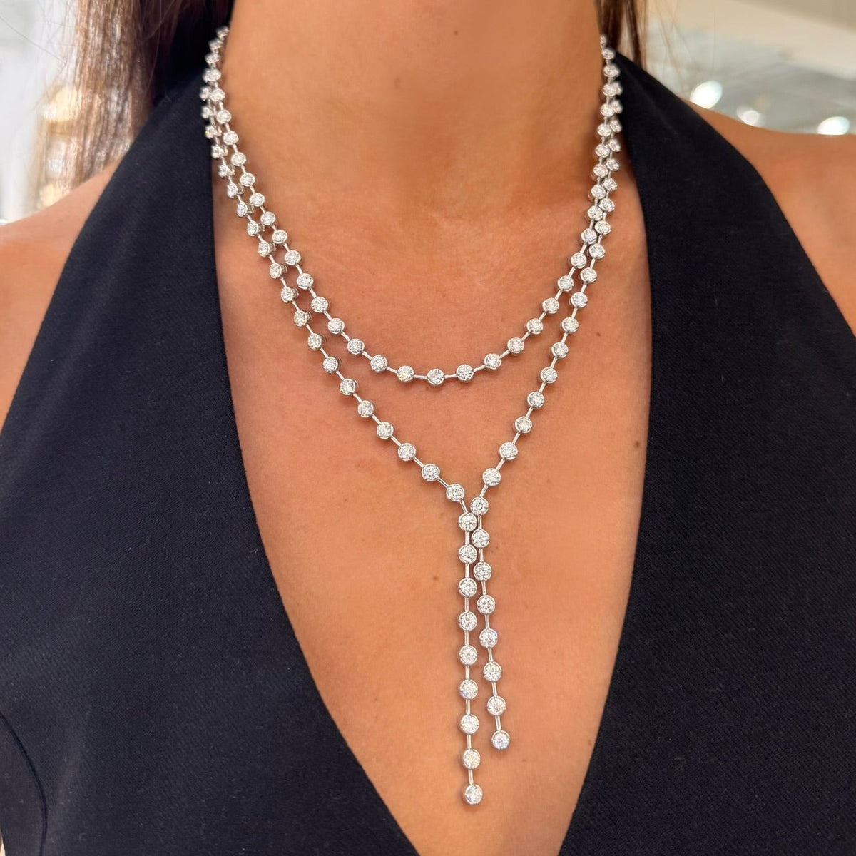 Dutton Two Strand Bezeled Diamond Lariat 18.82 ctw
