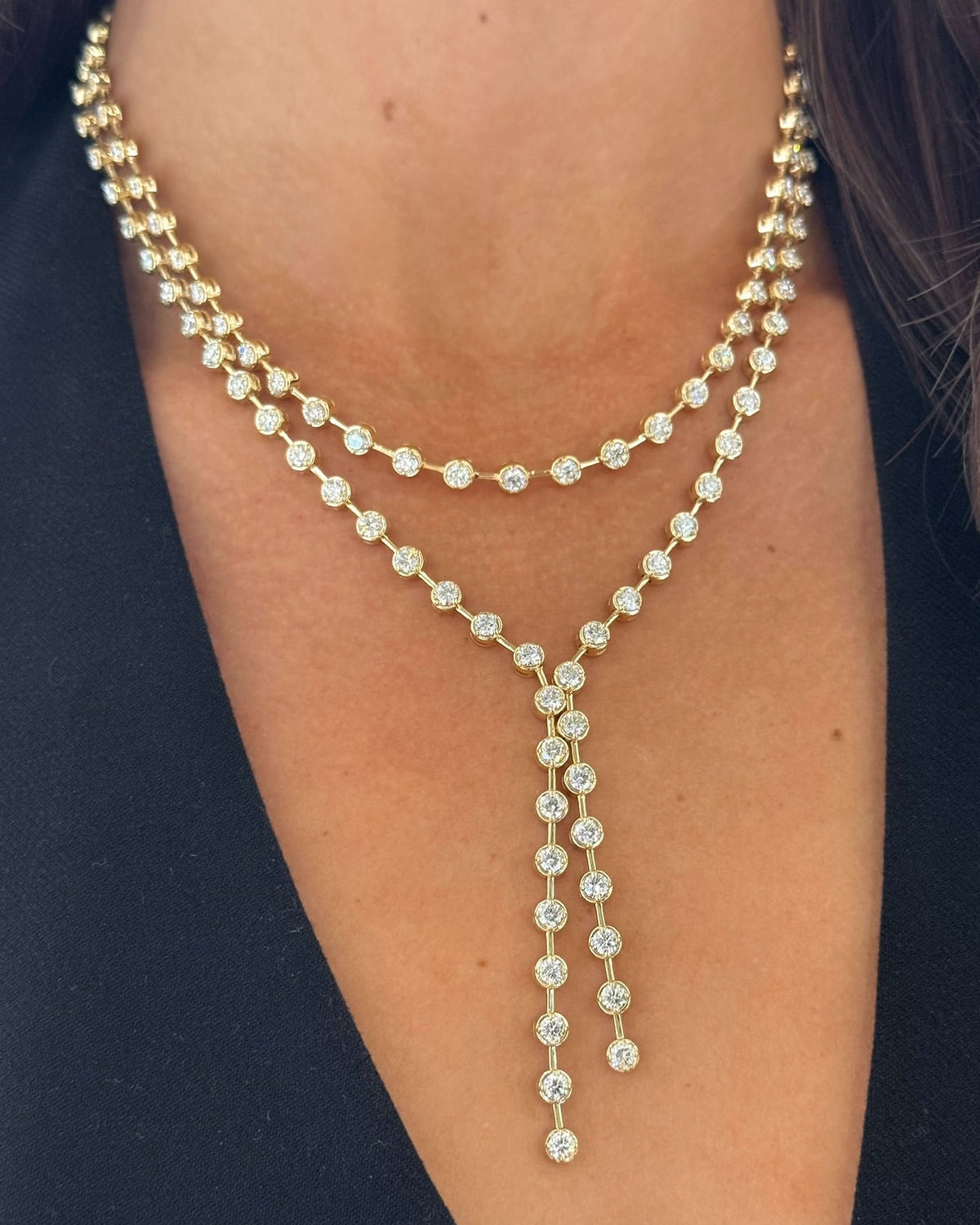 Dutton Two Strand Bezeled Diamond Lariat 18.82 ctw