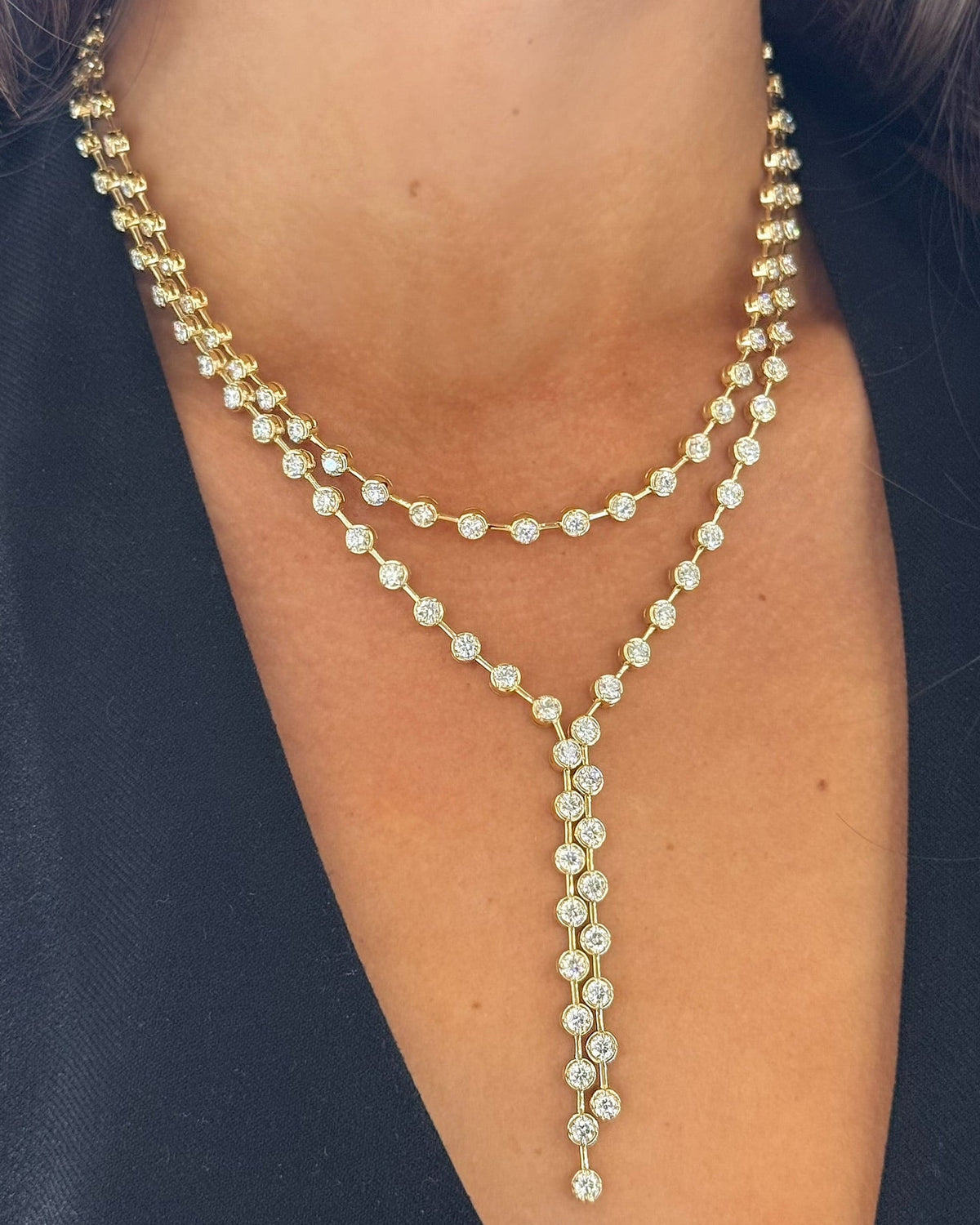 Dutton Two Strand Bezeled Diamond Lariat 18.82 ctw