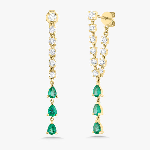 Portia Round Diamond & Emerald Pear Dangle Stud Earrings 1.53 ctw