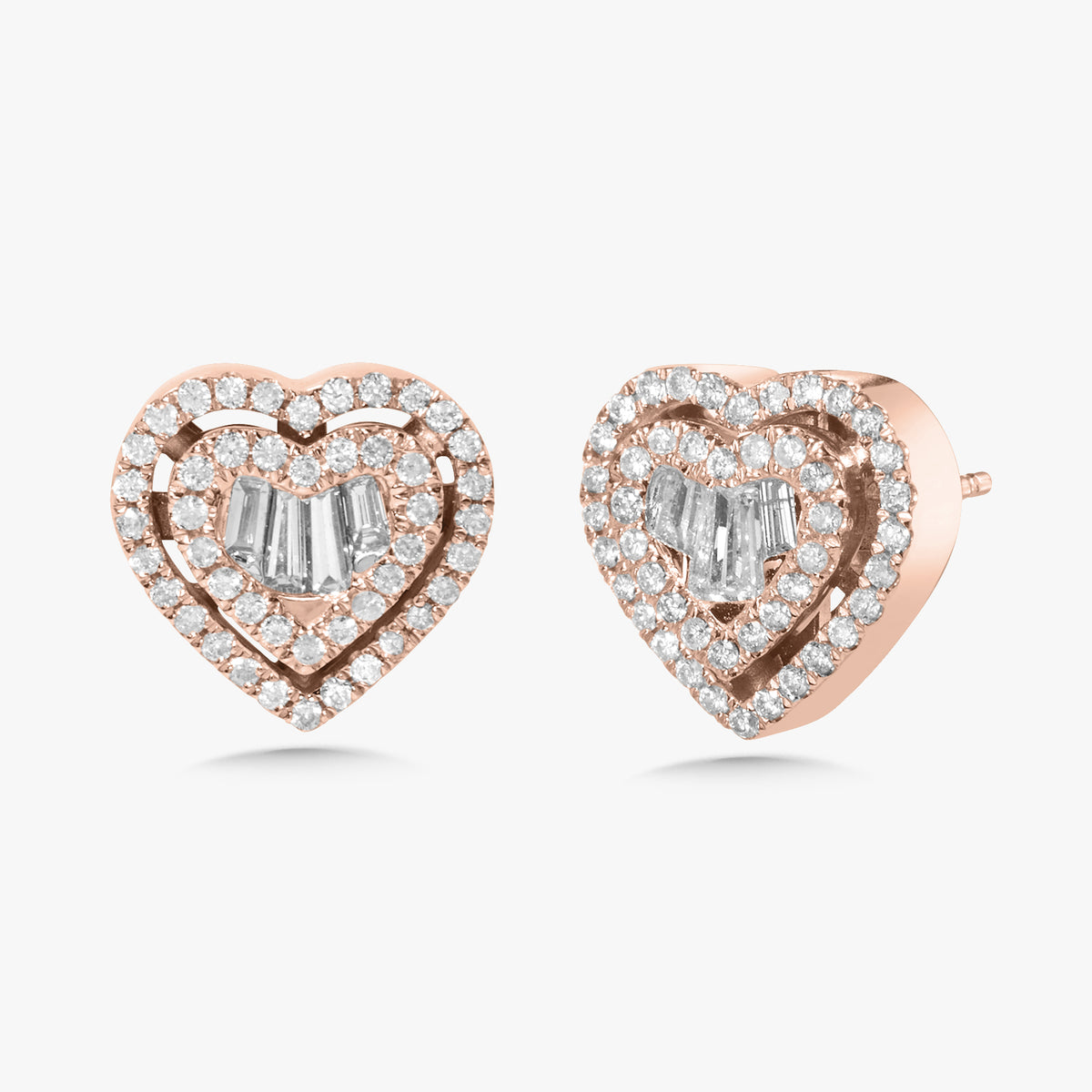 Hattie Heart Halo Baguette Diamond Stud Earrings