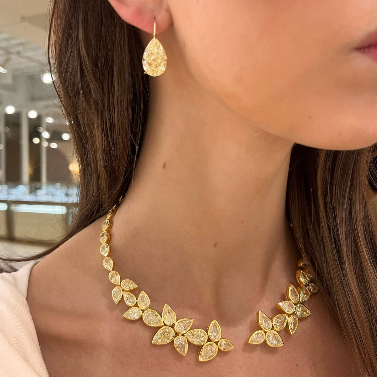 Eliza Fancy Yellow Pear Diamond Dangle Earrings 16.09 ctw