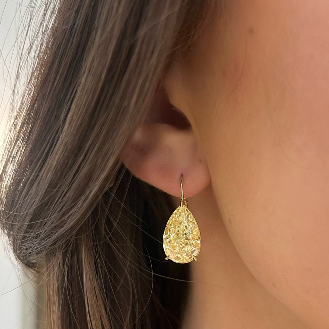 Eliza Fancy Yellow Pear Diamond Dangle Earrings 16.09 ctw
