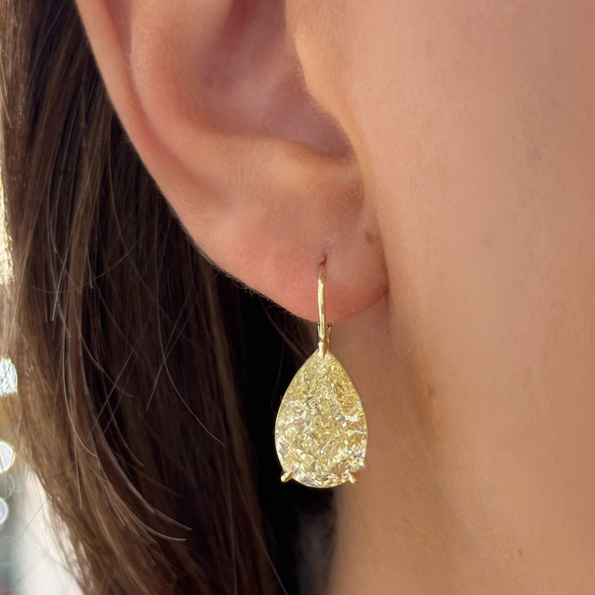 Eliza Fancy Yellow Pear Diamond Dangle Earrings 16.09 ctw