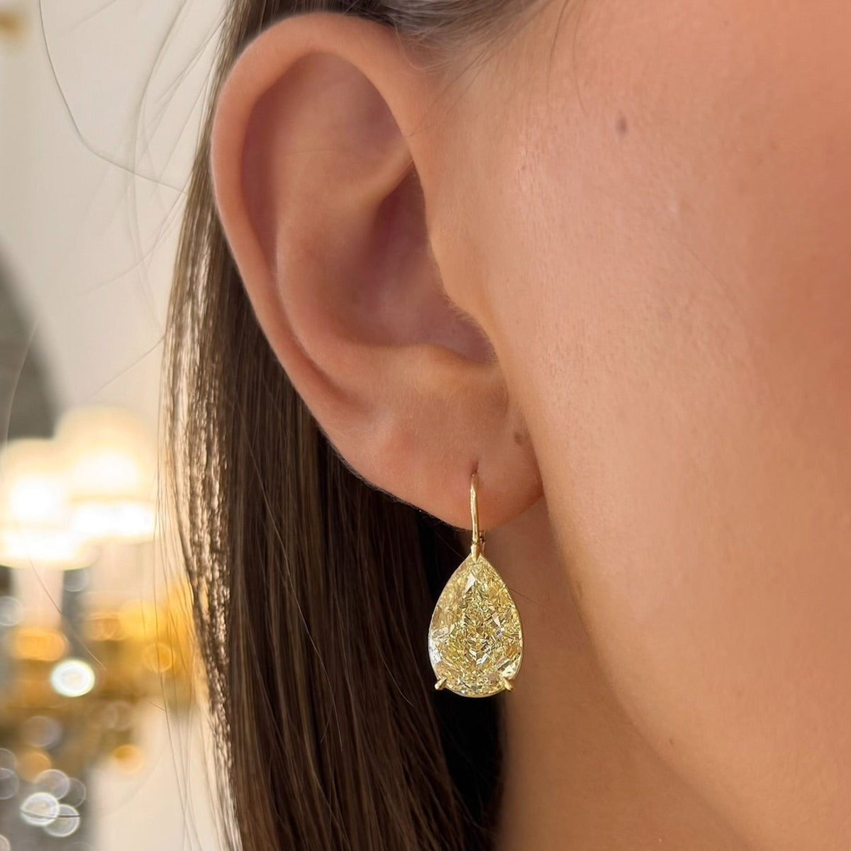 Eliza Fancy Yellow Pear Diamond Dangle Earrings 16.09 ctw