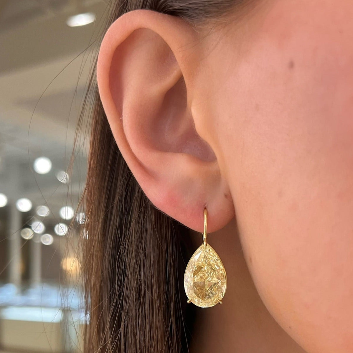 Eliza Fancy Yellow Pear Diamond Dangle Earrings 