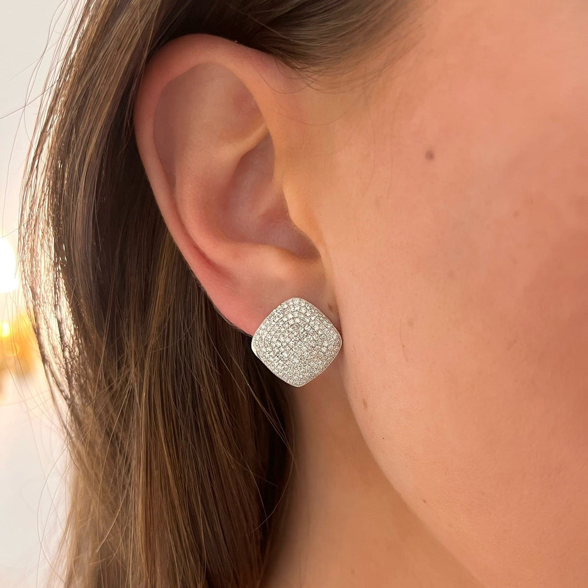 Elizabeth Square Pave Diamond Earrings 1.55 ctw