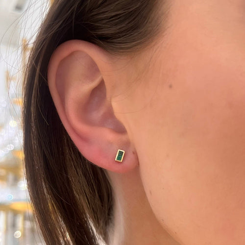 Emerald Baguette Bar Stud Earrings