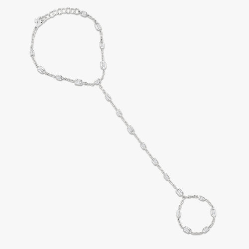Emerald Cut Diamond Station Hand Chain Bracelet 4.42 ctw