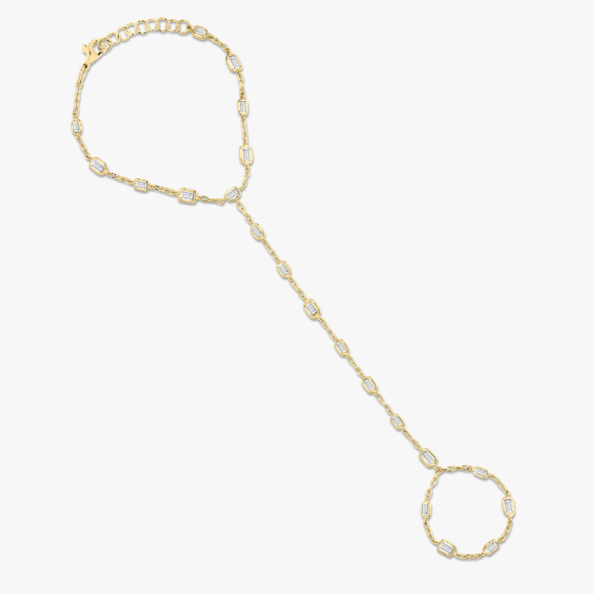 Emerald Cut Diamond Station Hand Chain Bracelet 4.42 ctw
