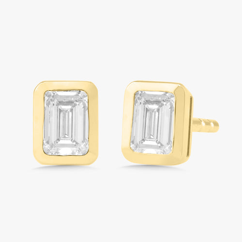 Emerald Cut Diamond Bezel Stud Earrings