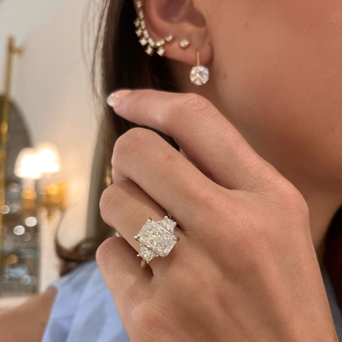 3.09ct Lab Grown Radiant Three Stone with Brilliant-cut Traps