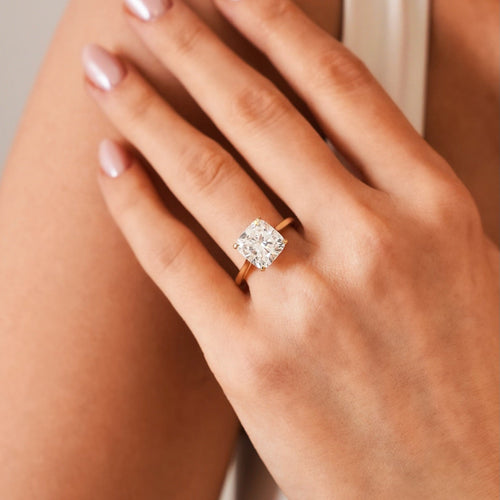 4.00ct Lab Grown Square Cushion Diamond in a Cathedral Solitaire Setting