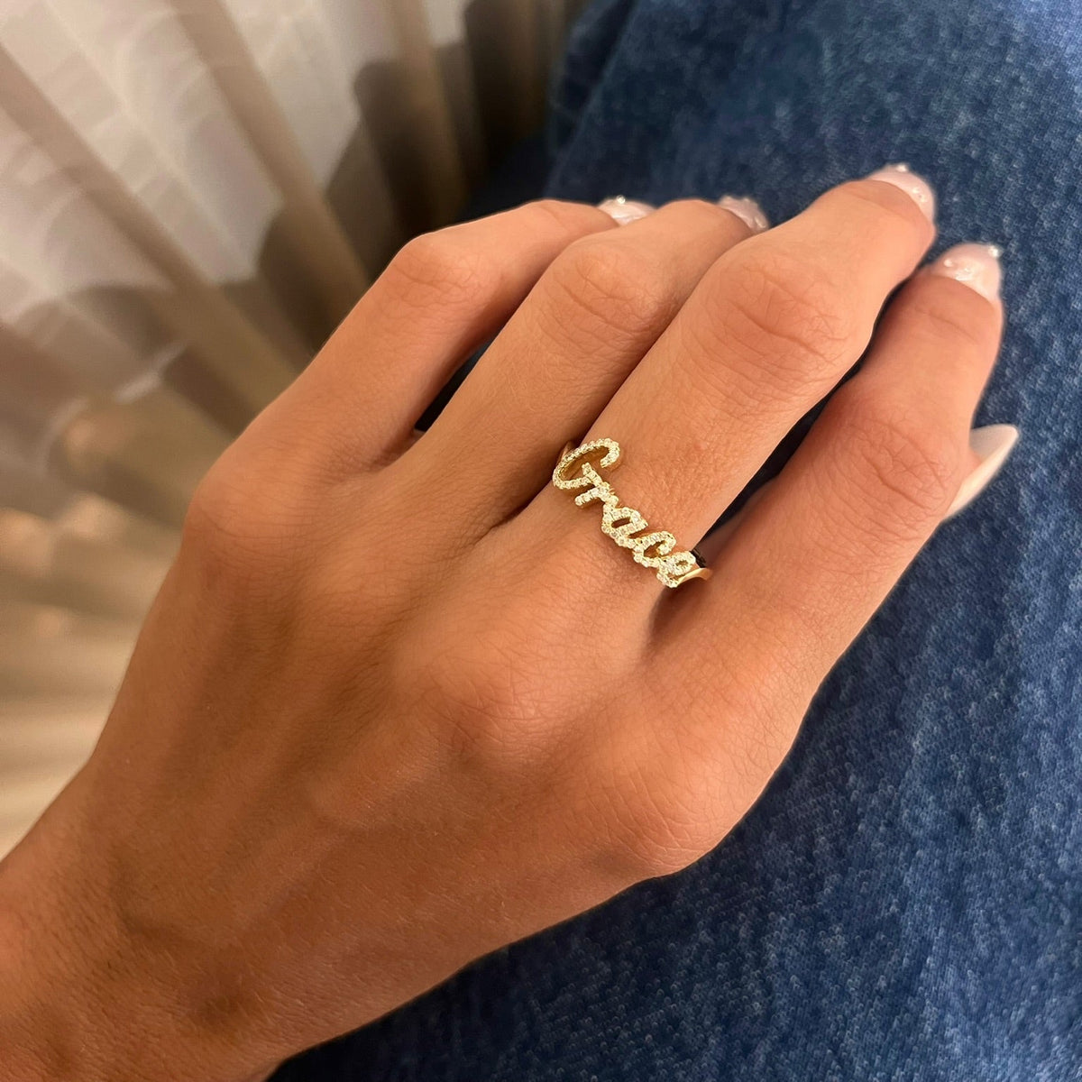 Script Letters Ring Custom Diamond Script Name Ring – RWFJ