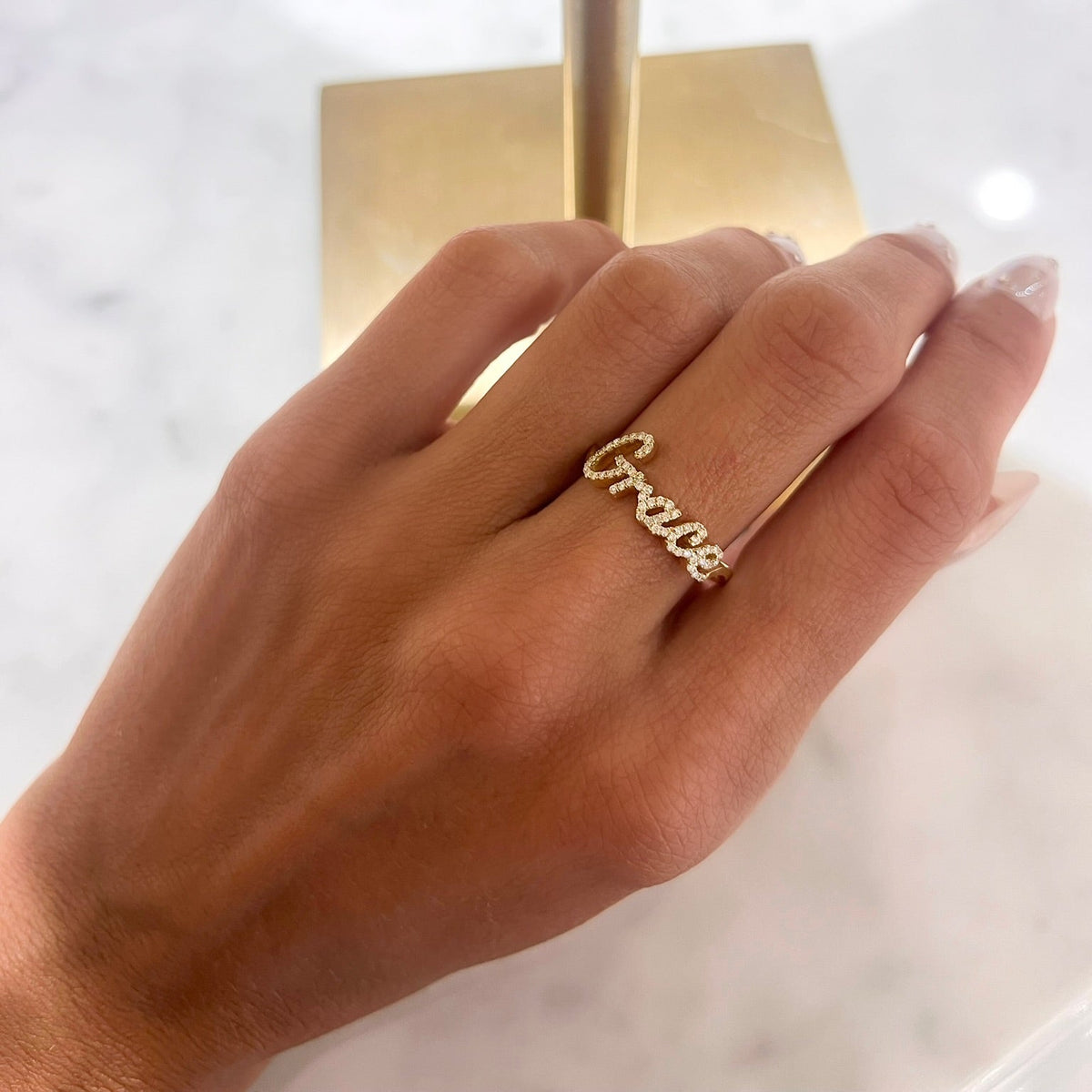 Script Letters Ring Custom Diamond Script Name Ring – RWFJ