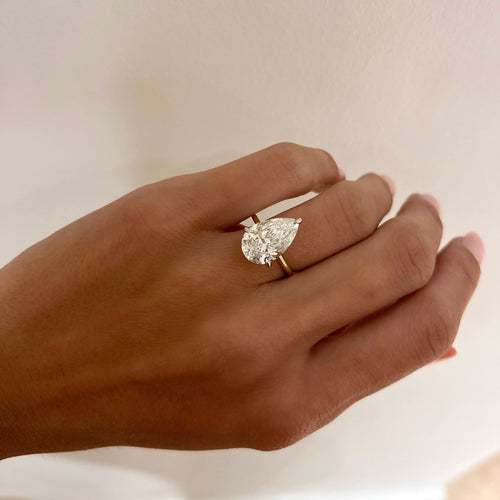 5.02ct Lab Grown Pear Cut Diamond in a Solitaire Setting with Hidden Halo