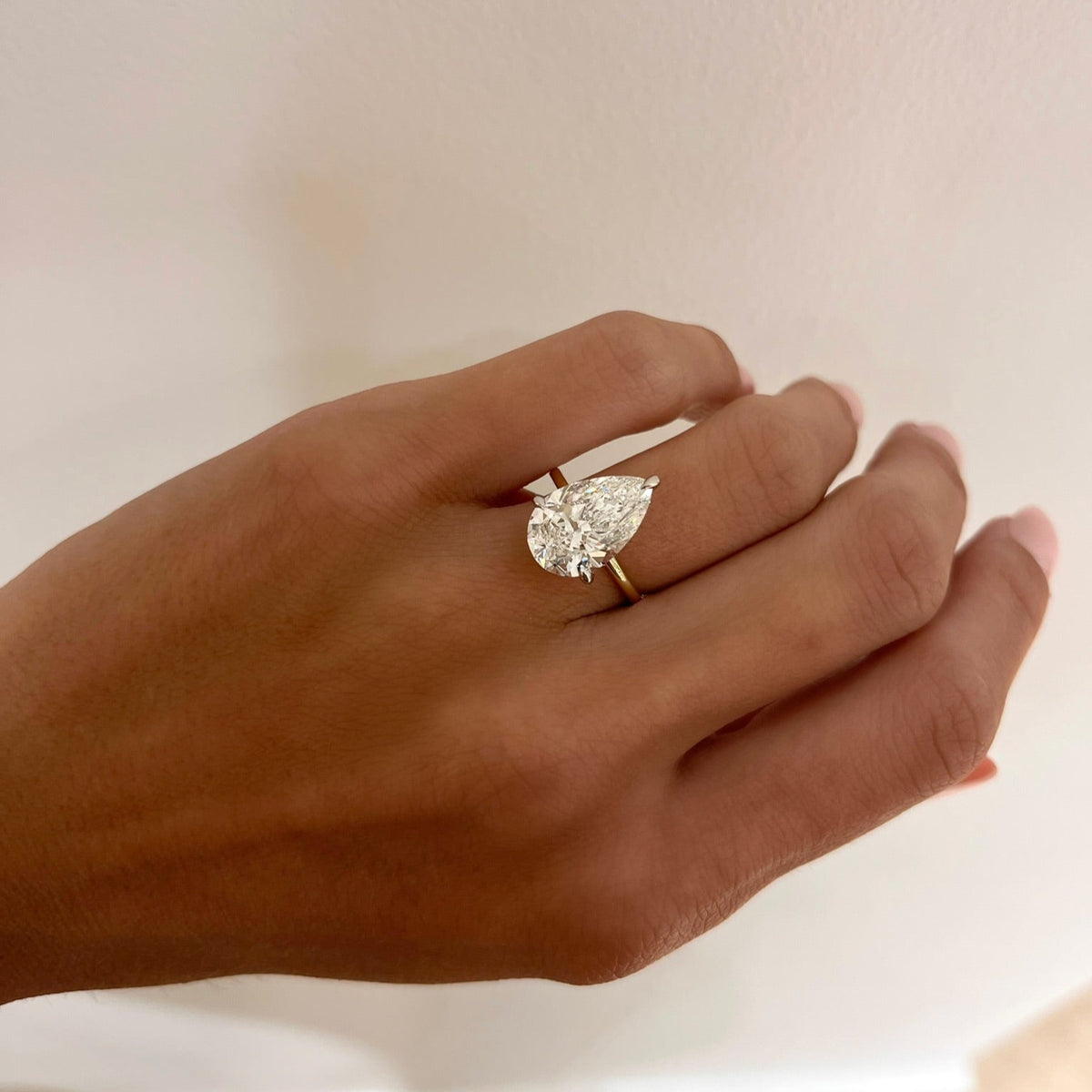 5.02ct Lab Grown Pear Cut Diamond in a Solitaire Setting with Hidden Halo