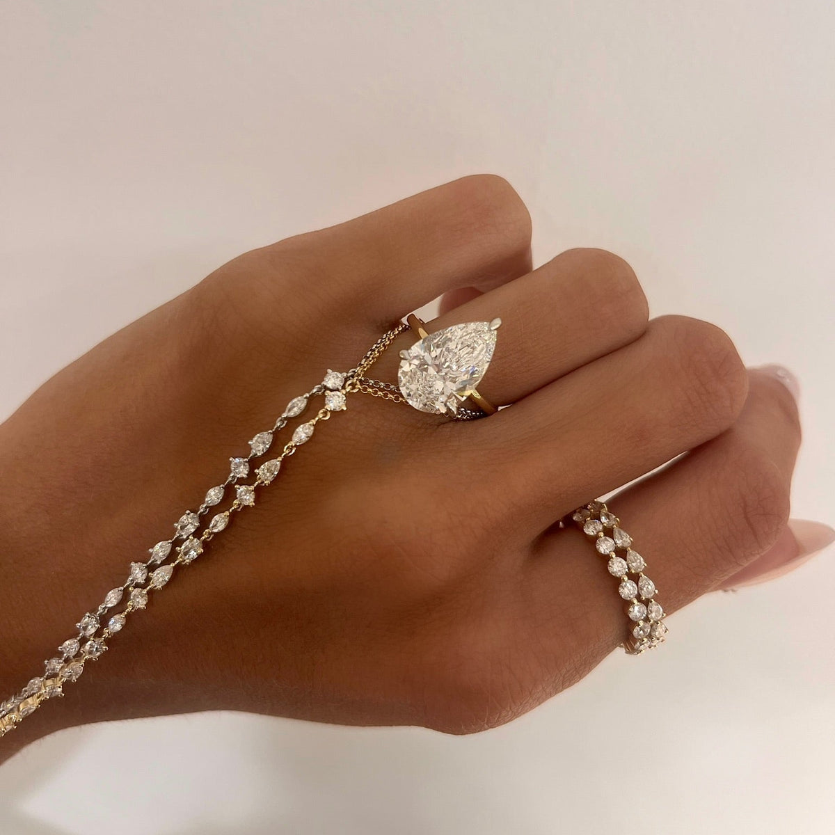 5.02ct Lab Grown Pear Cut Diamond in a Solitaire Setting with Hidden Halo