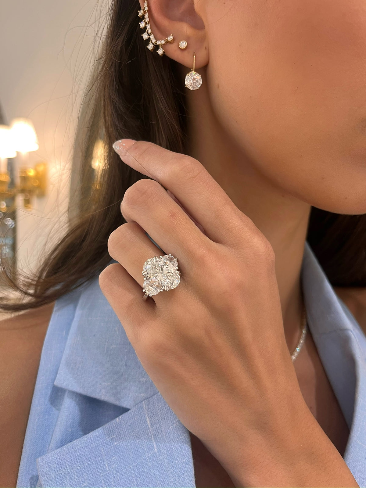 7.05ct Lab Grown Oval Diamond in a Half Moon Setting
