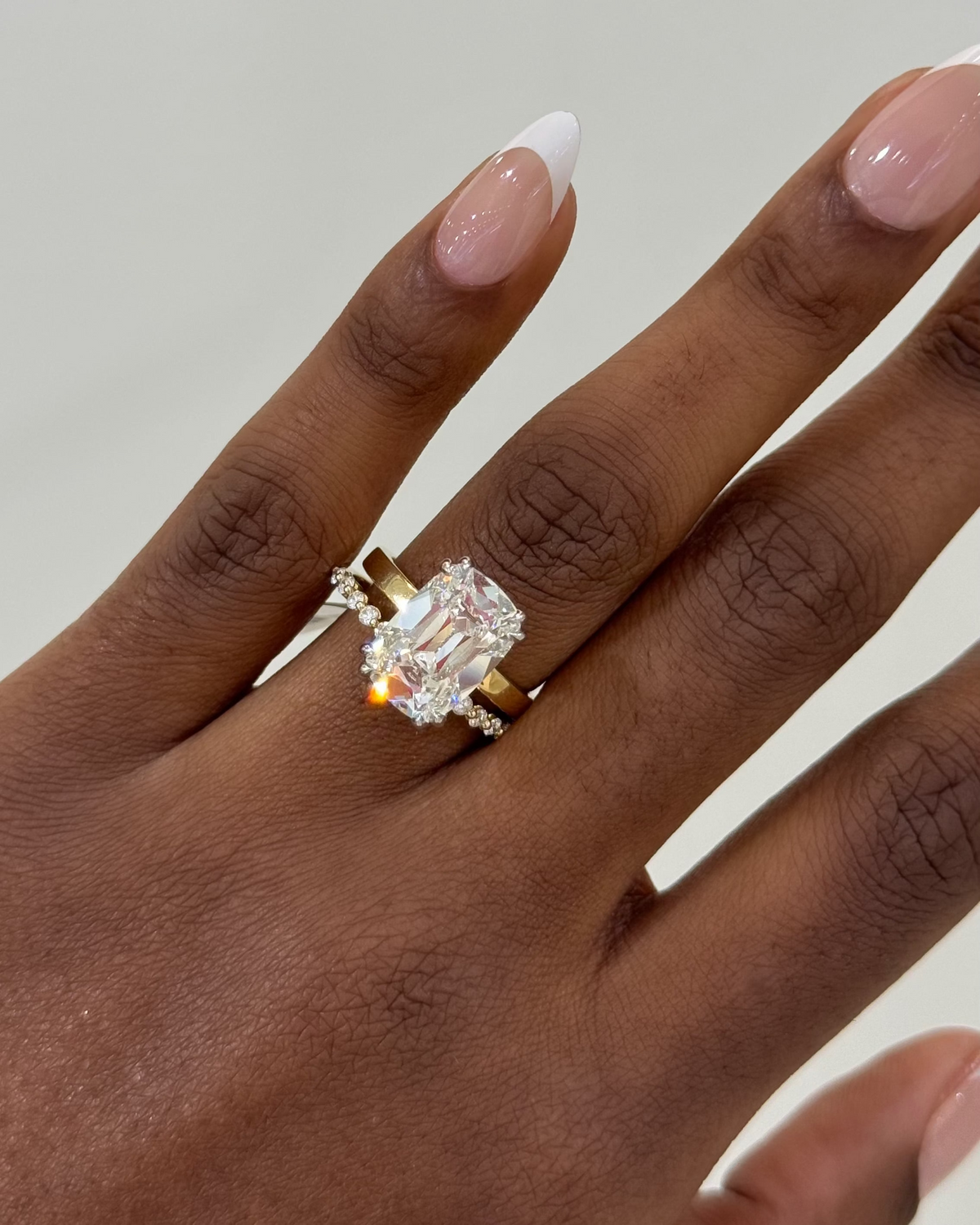 5.17ct Lab Grown Old Mine Cushion Diamond in a 2.5mm Flat Solitaire Setting with Hidden Halo