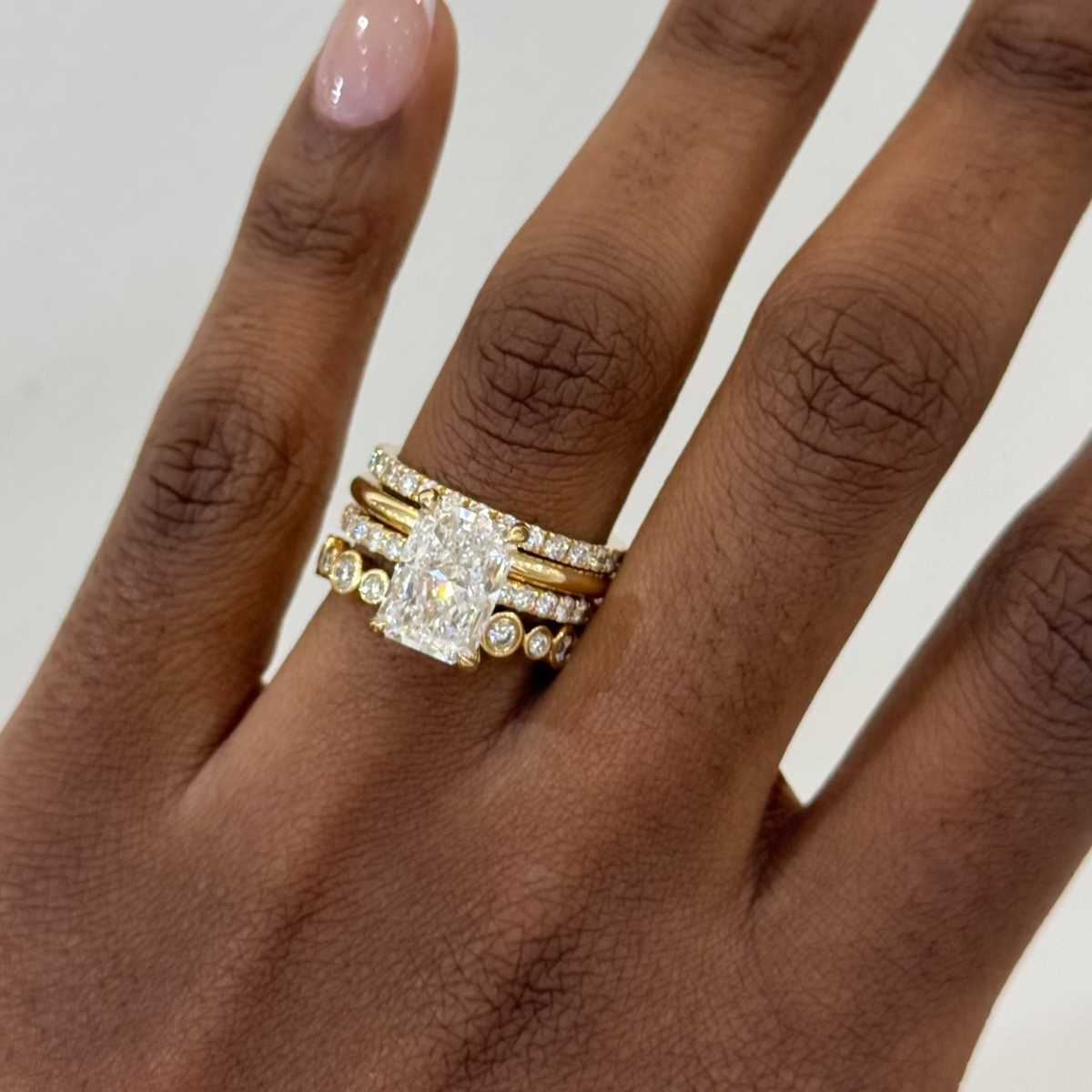 3.07ct Lab Grown Radiant Diamond in a Pavé Solitaire Setting with Hidden Halo