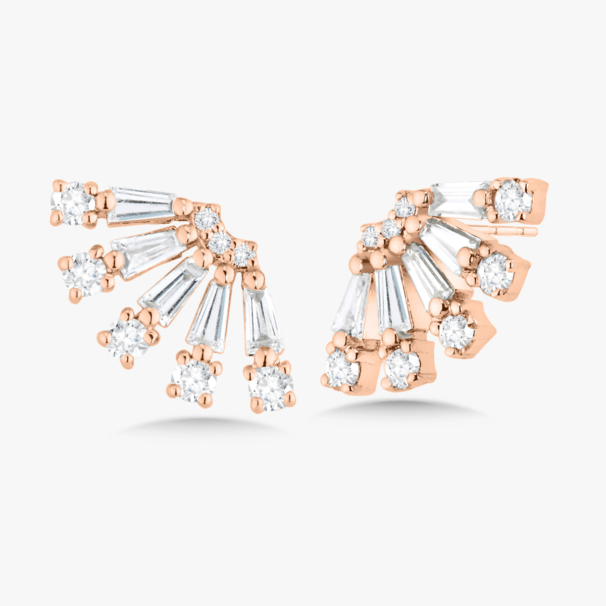 Fanned Baguette Ear Climber Stud Earrings