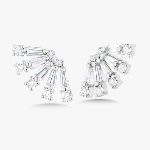 Fanned Baguette Ear Climber Stud Earrings