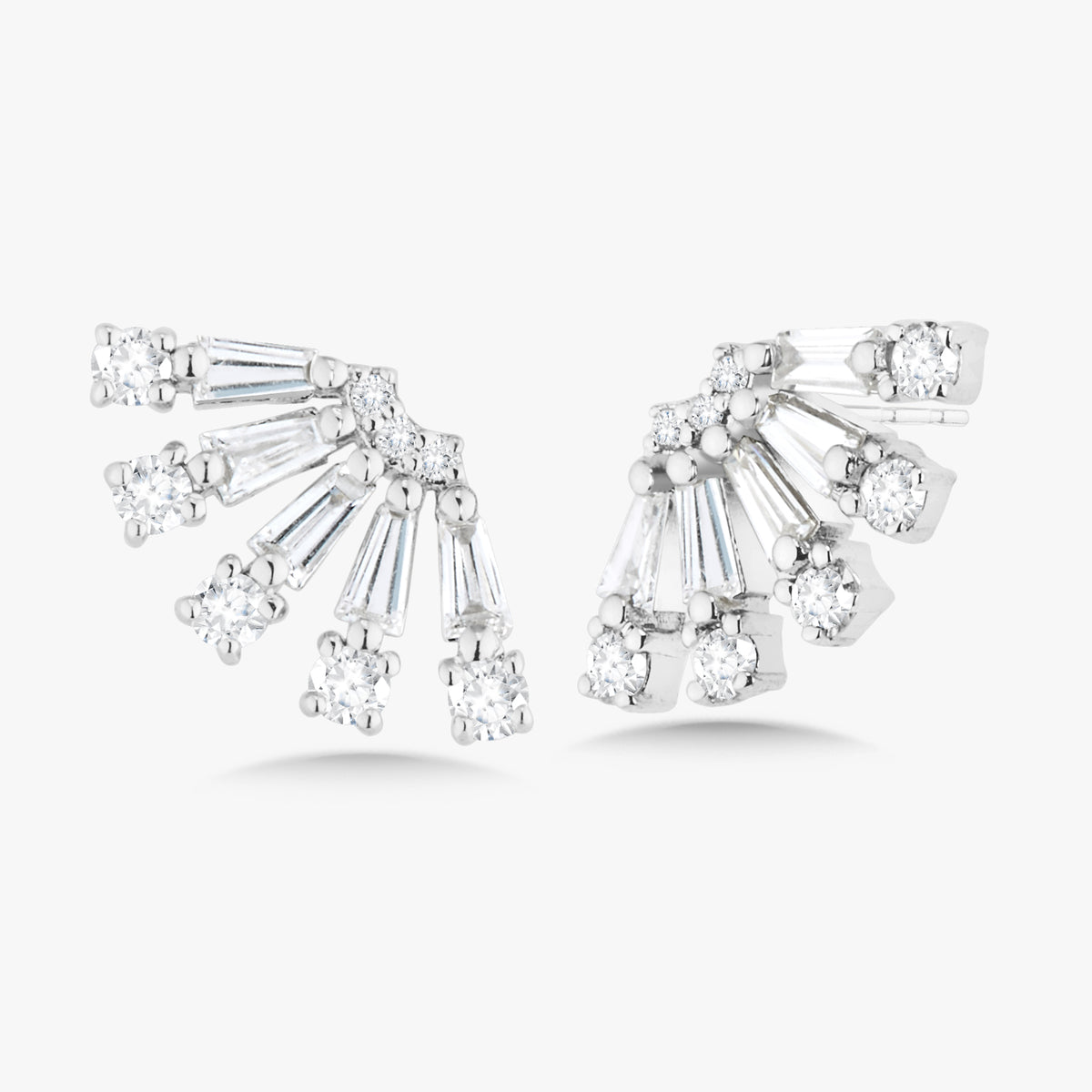 Fanned Baguette Ear Climber Stud Earrings