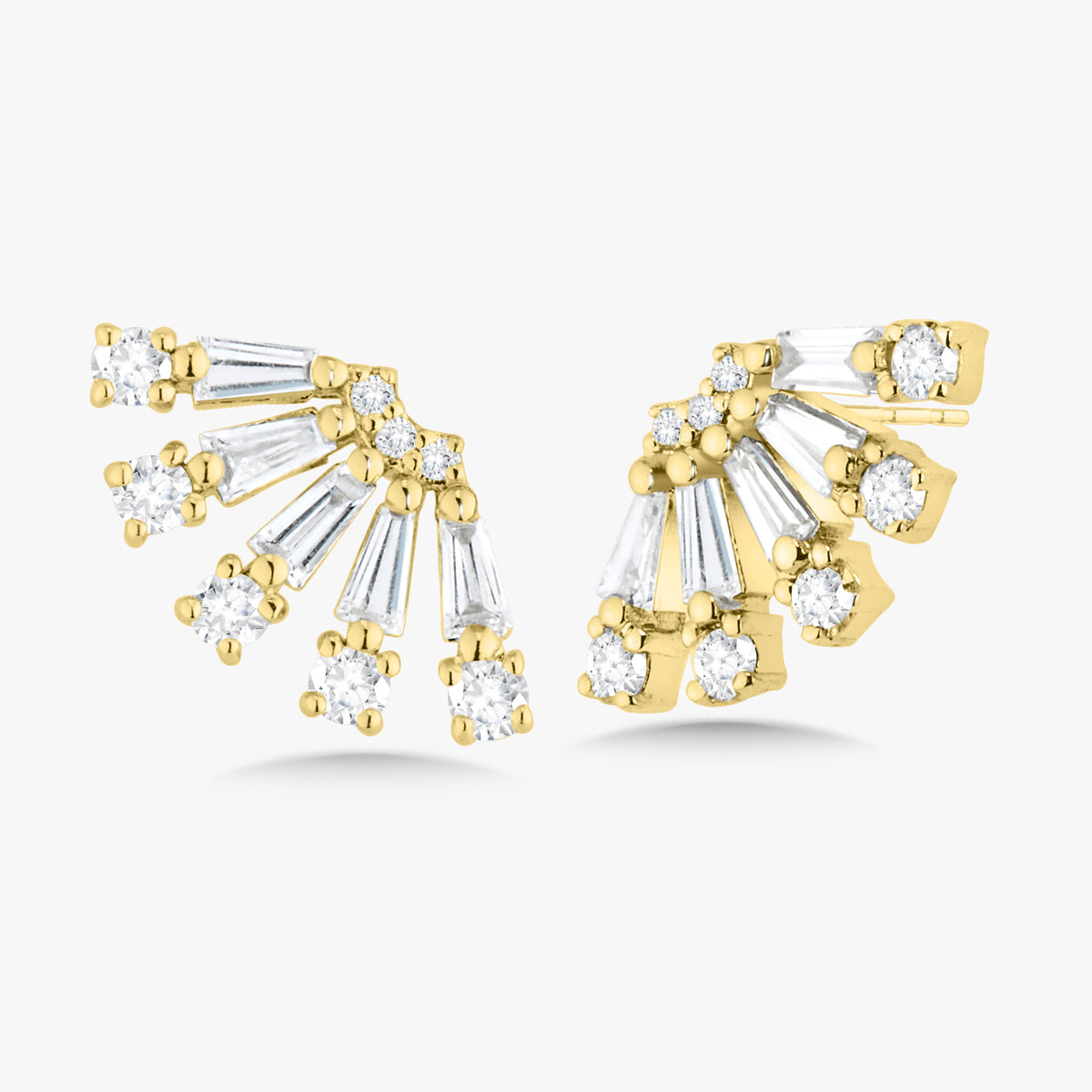 Fanned Baguette Ear Climber Stud Earrings