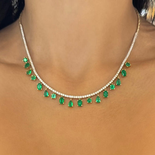 Farrah Emerald & Diamond Dangle Tennis Necklace 7.70 ctw