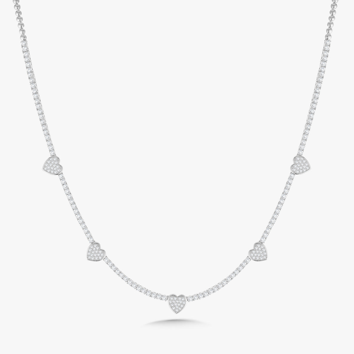 "Five of Hearts" Pave Diamond Tennis Necklace 2.42 ctw