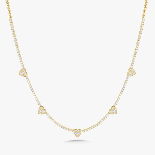 "Five of Hearts" Pave Diamond Tennis Necklace 2.42 ctw