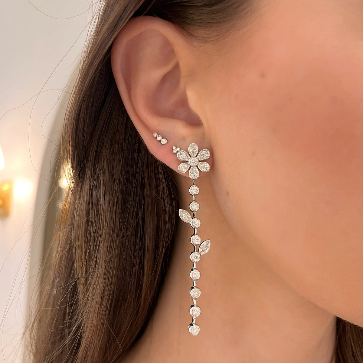 Tallulah Floating Flower Bezeled Diamond Stud Earrings 4.30 ctw