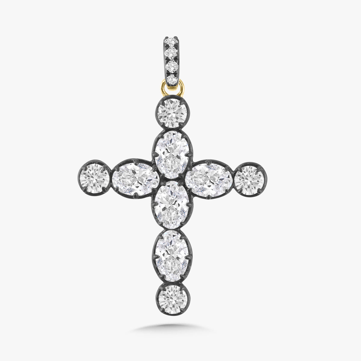 Georgian Set Oval & Round Diamond Cross Charm