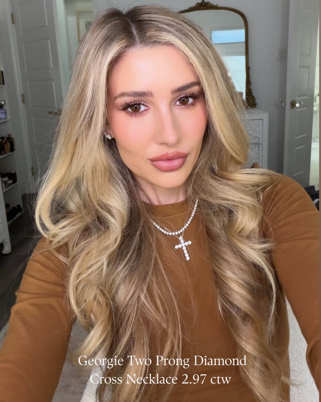 Georgie Two Prong Diamond Cross Necklace