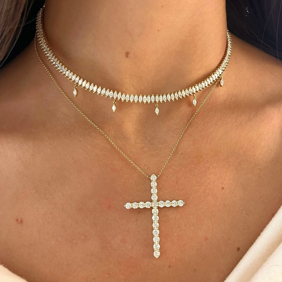 Gracie Scalloped Diamond Cross Necklace 2.56 ctw