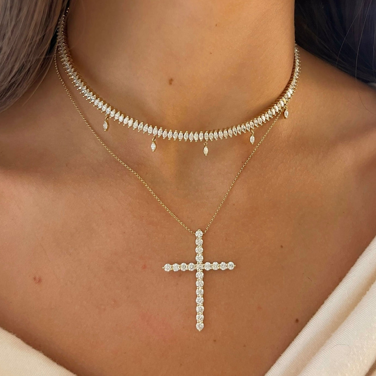 Gracie Scalloped Diamond Cross Necklace 2.56 ctw